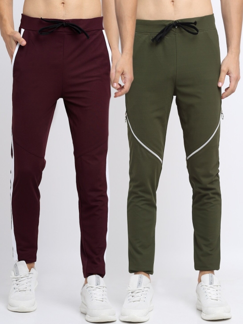 

NEUDIS Men Pack Of 2 Solid Structured Slim-Fit Track Pants, Burgundy