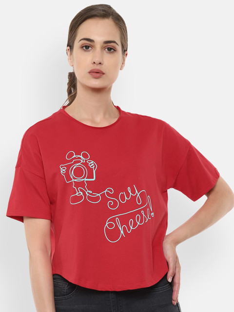 

Van Heusen Woman Women Red & Blue Printed Boxy Top