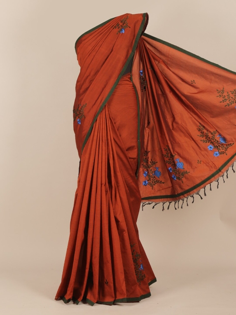 

Pothys Rust & Green Embroidered Saree