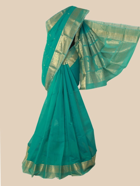 

Pothys Sea Green & Gold-Toned Zari Pure Silk Kanjeevaram Saree