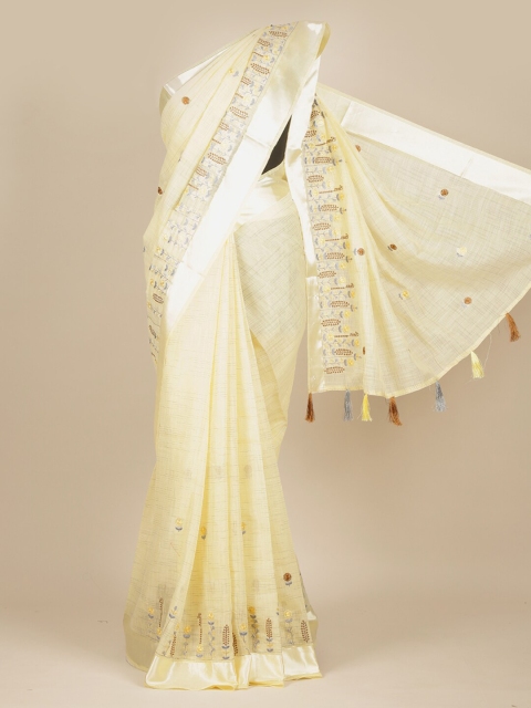 

Pothys Yellow & Brown Striped Zari Pure Cotton Saree