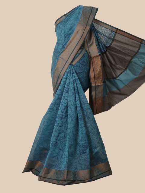 

Pothys Blue & Gold-Toned Ethnic Motifs Chanderi Saree