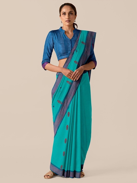 

Taneira Blue & Purple Woven Design Pure Cotton Saree