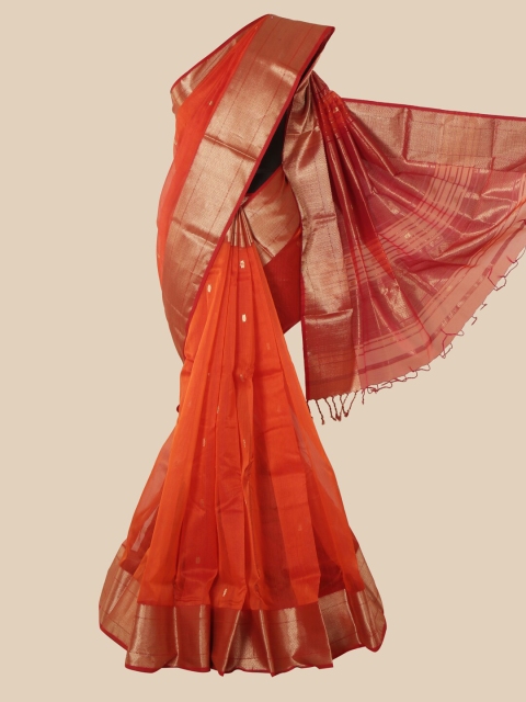

Pothys Orange & Gold-Toned Ethnic Motifs Maheshwari Saree