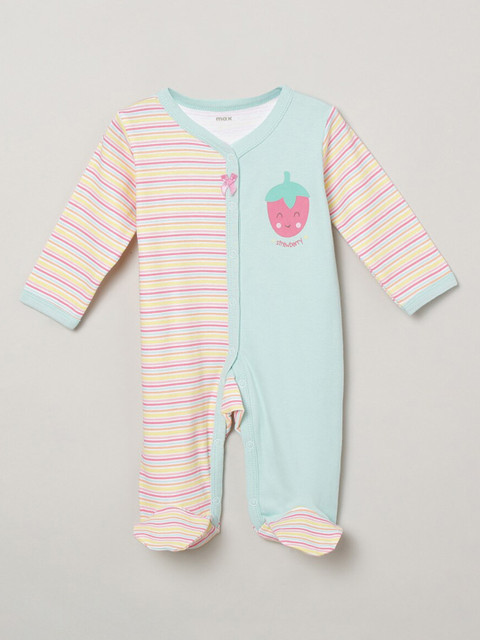 

max Infant Girls Yellow & Sea Green Striped Cotton Sleepsuit