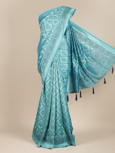 

Pothys Turquoise Blue & Black Ethnic Motifs Jute Silk Saree