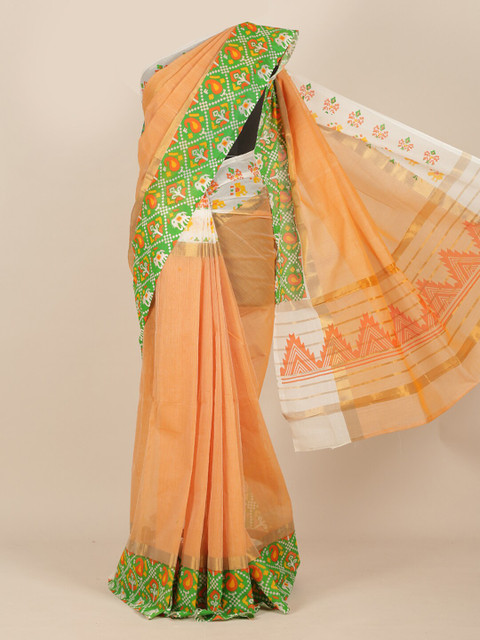 

Pothys Orange & Green Ethnic Motifs Zari Saree