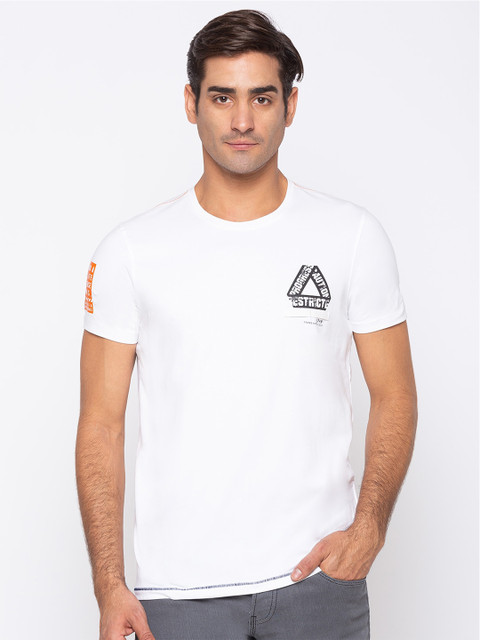

SPYKAR Men White Typography Applique Slim Fit T-shirt