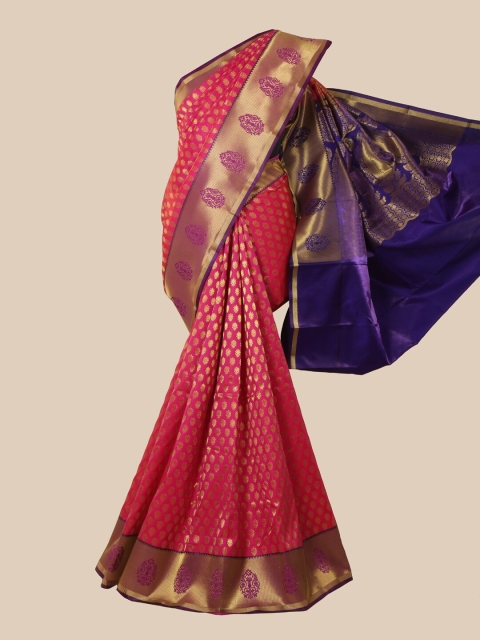 

Pothys Pink & Blue Woven Design Satin Banarasi Saree