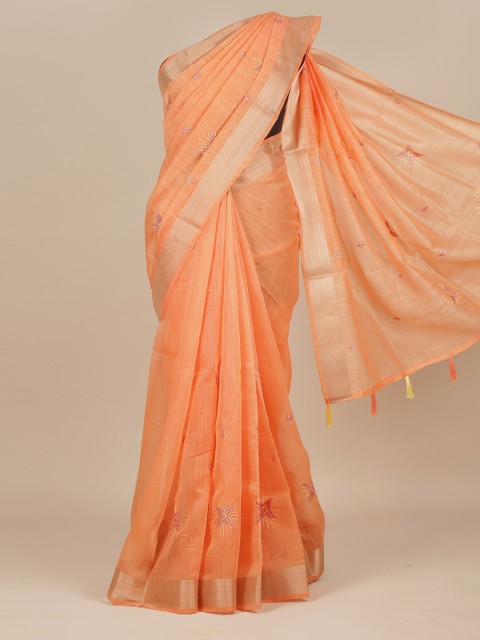 

Pothys Orange & Gold-Toned Floral Zari Pure Cotton Saree