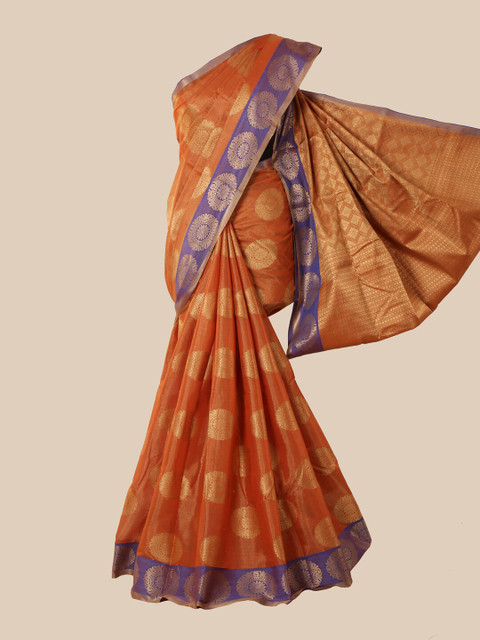 

Pothys Orange & Gold-Toned Ethnic Motifs Art Silk Saree