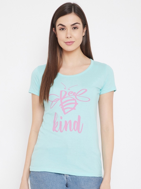 

Halton Hills Women Turquoise Blue Slim Fit Printed Round Neck T-shirt