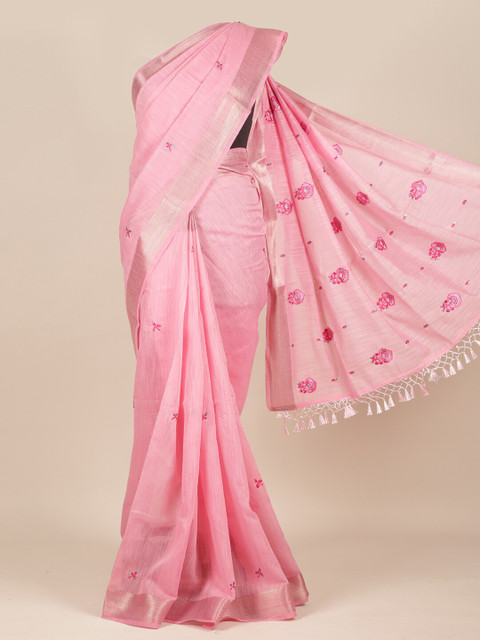 

Pothys Pink Floral Zari Pure Cotton Saree