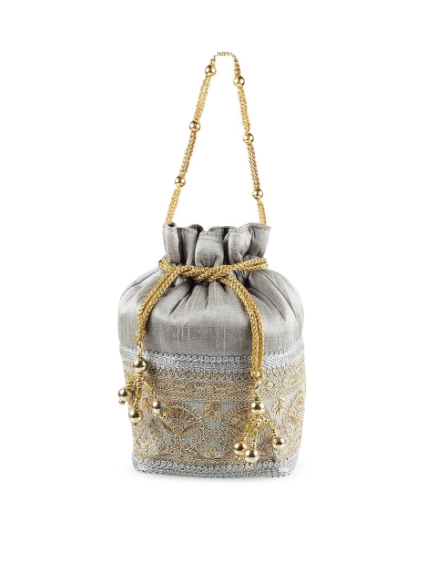 

Metro Grey Embellished Tasselled Potli Clutch
