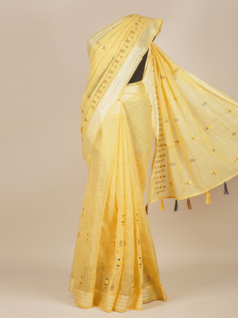 

Pothys Yellow Floral Embroidered Pure Cotton Saree