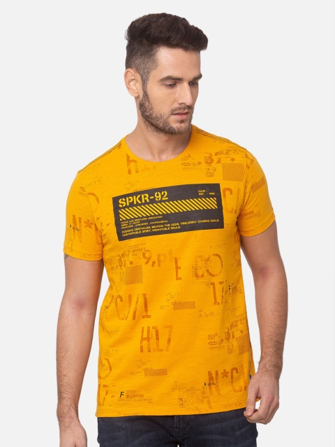 

SPYKAR Men Yellow Typography Printed Slim Fit T-shirt