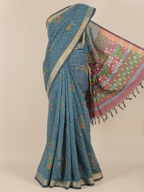 

Pothys Teal & Maroon Floral Saree