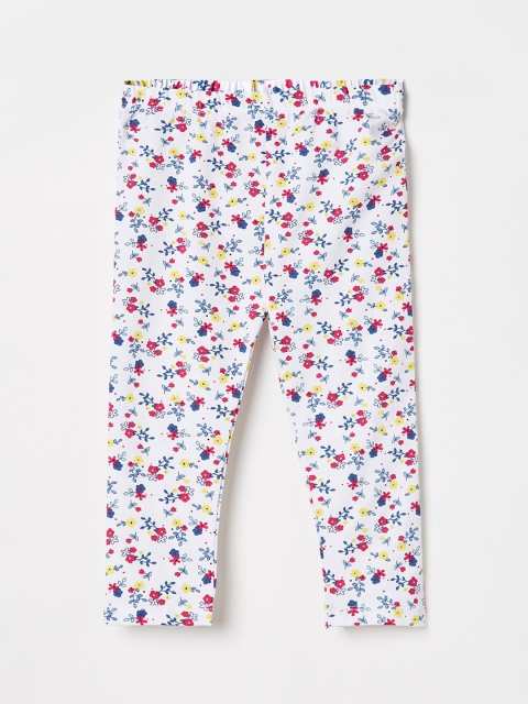 

Juniors by Lifestyle Girls White & Blue Floral Printed Cotton Ankle-Length Leggings