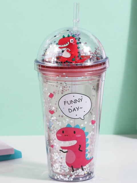 

Bigsmall Red & Blue Printed Dinosaur Sparkle Sipper Bottle With Straw