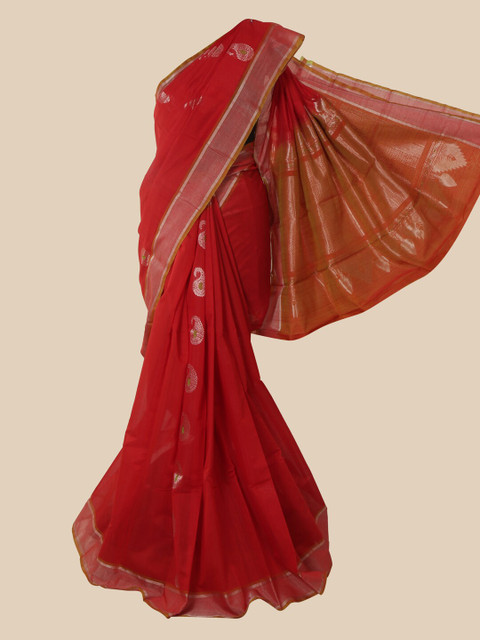 

Pothys Red Paisley Zari Pure Silk Kanjeevaram Saree