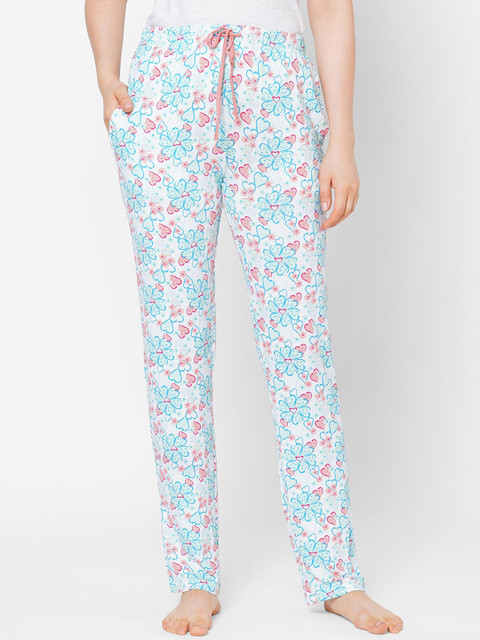 

Sweet Dreams Women White & Blue Printed Lounge Pants