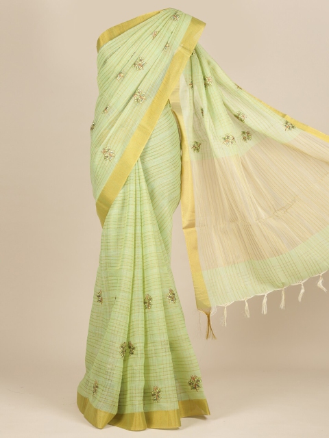 

Pothys Green & Brown Checked Embroidered Pure Cotton Saree