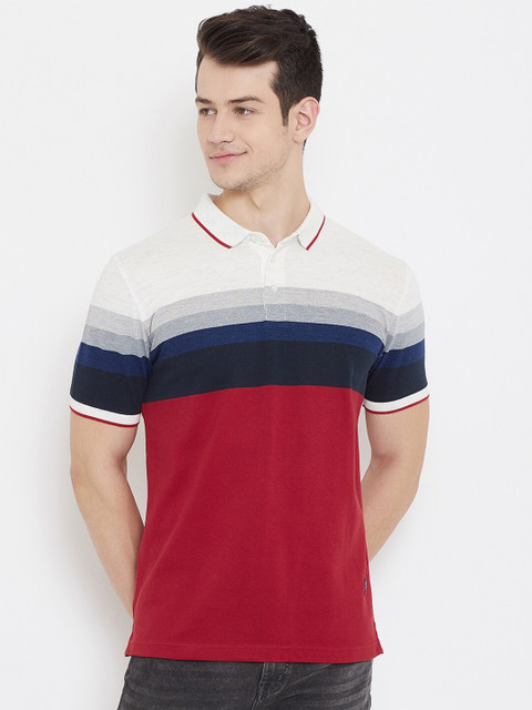 

Crimsoune Club Men Red & Grey Colourblocked Polo Collar Slim Fit T-shirt