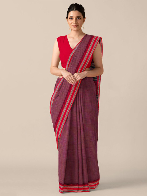 

Taneira Magenta & Red Checked Pure Cotton Saree