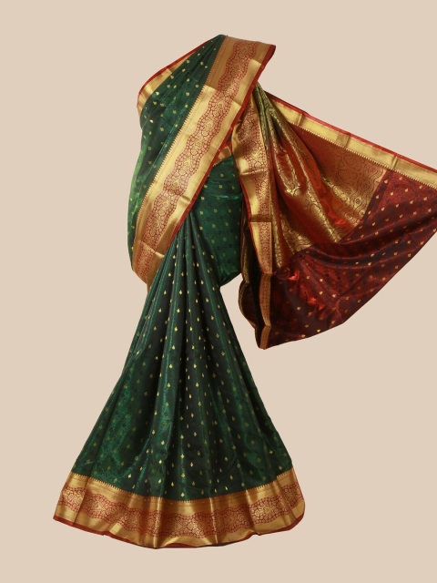 

Pothys Green & Red Floral Satin Banarasi Saree