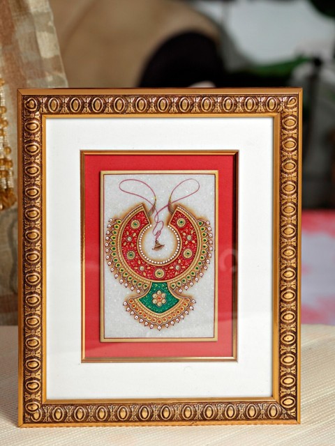 

Aapno Rajasthan Gold-Toned & White Hand Painted Marble Wall Decor