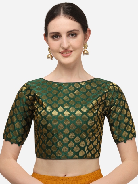 

Fab Dadu Women Green & Gold Coloured Woven Design Jacquard Silk Saree Blouse