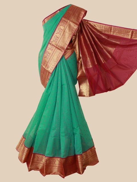 

Pothys Sea Green & Red Ethnic Motifs Pure Silk Kanjeevaram Saree