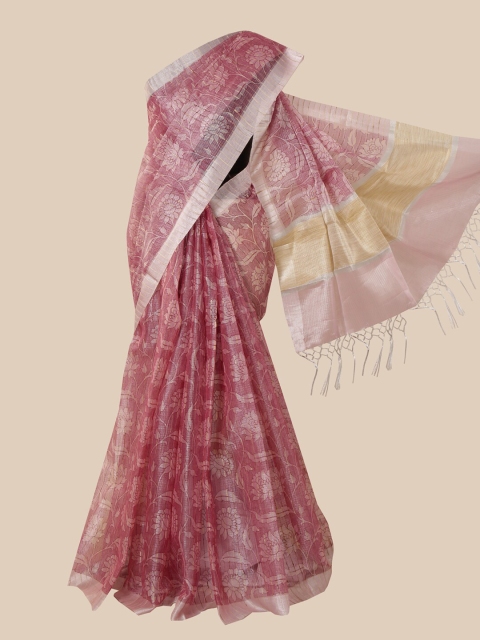 

Pothys Pink & White Ethnic Motifs Zari Tissue Saree