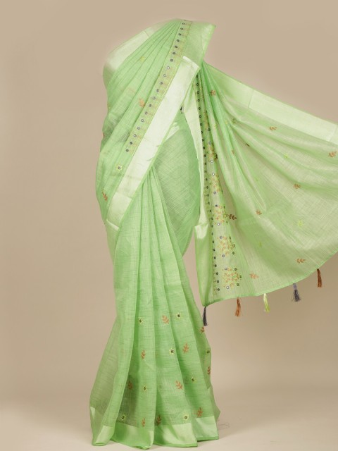 

Pothys Green & Brown Floral Embroidered Pure Cotton Saree