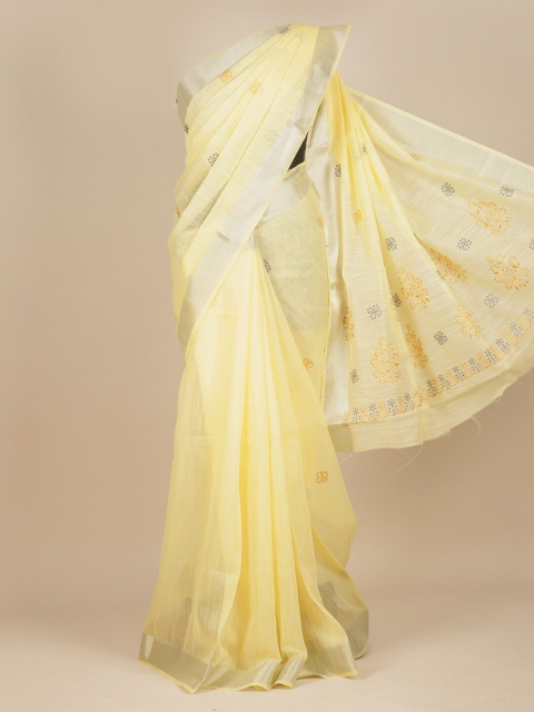 

Pothys Yellow & Grey Floral Zari Pure Cotton Saree
