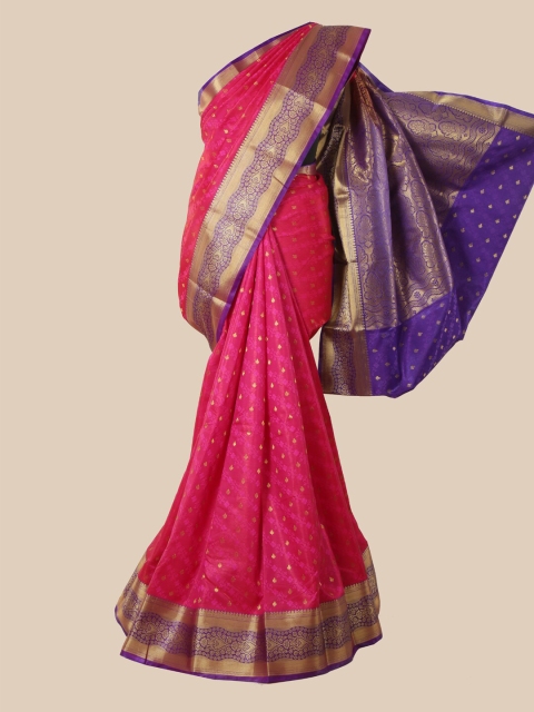 

Pothys Pink & Purple Floral Zari Satin Banarasi Saree