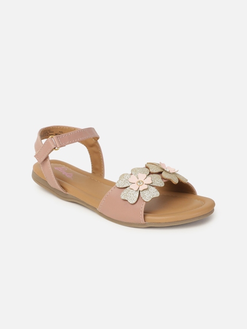 

Kids Ville Girls Peach Barbie Featured Embellished Open Toe Flats