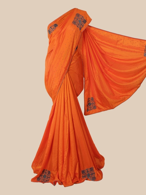 

Pothys Orange & Grey Ethnic Motifs Beads and Stones Art Silk Saree