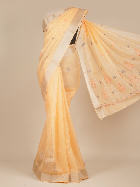 

Pothys Peach Ethnic Motifs Embroidered Pure Cotton Saree