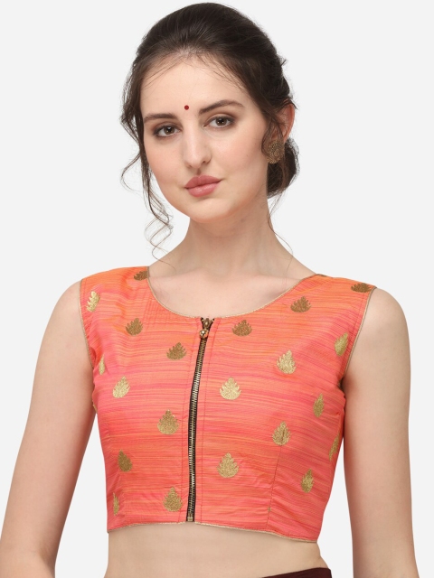 

Fab Dadu Women Peach & Gold-Coloured Embroidered Jacquard Saree Blouse