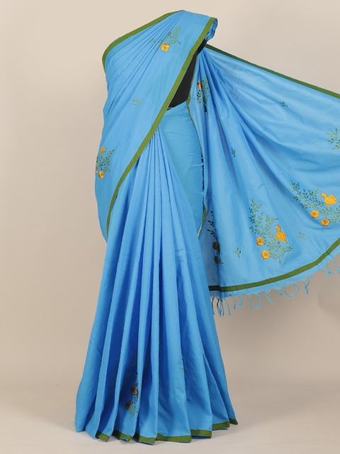 

Pothys Blue & Olive Green Floral Saree