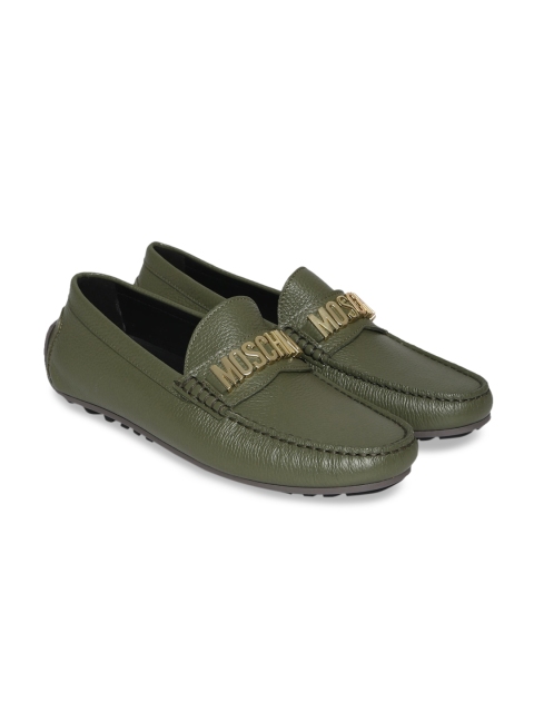 

MOSCHINO COUTURE Men Olive Green Leather Loafers