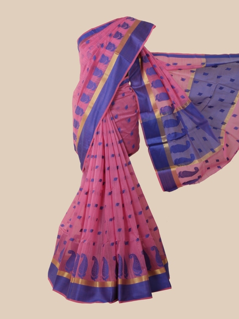 

Pothys Pink & Navy Blue Paisley Zari Saree