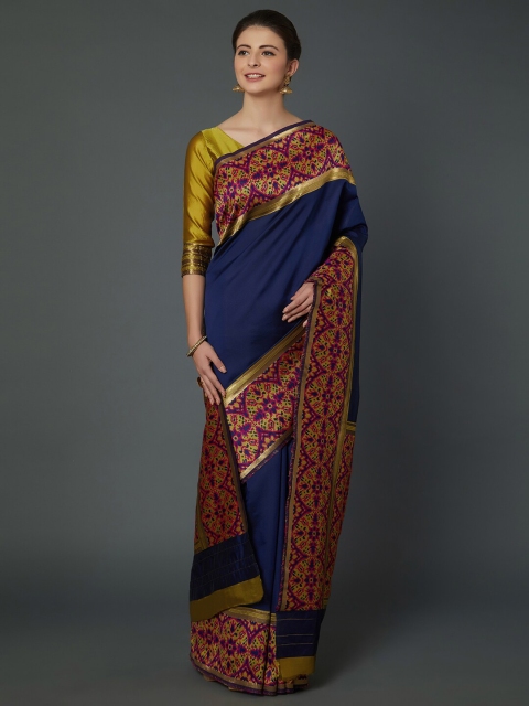 

Mitera Navy Blue & Pink Gotta Patti Silk Blend Saree