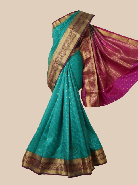 

Pothys Blue Ethnic Motifs Zari Satin Banarasi Saree