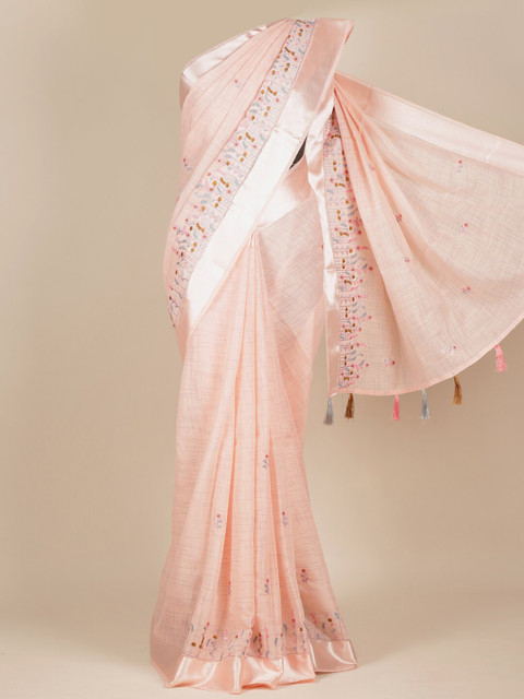 

Pothys Pink Ethnic Motifs Embroidered Pure Cotton Saree