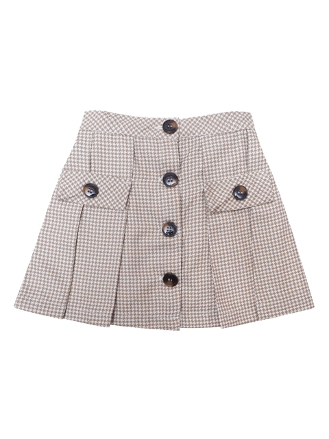 

Daffodils GIRLS WEAR Girls Beige Checked Knee-Length Skirt