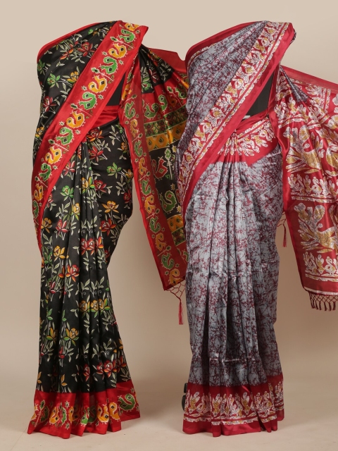 

Pothys Pack Of 2 Black & Grey Ethnic Motifs Jute Silk Saree