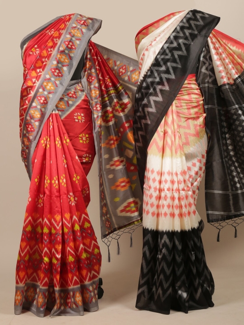 

Pothys Pack of 2 Red & Black Ethnic Motifs Jute Silk Saree