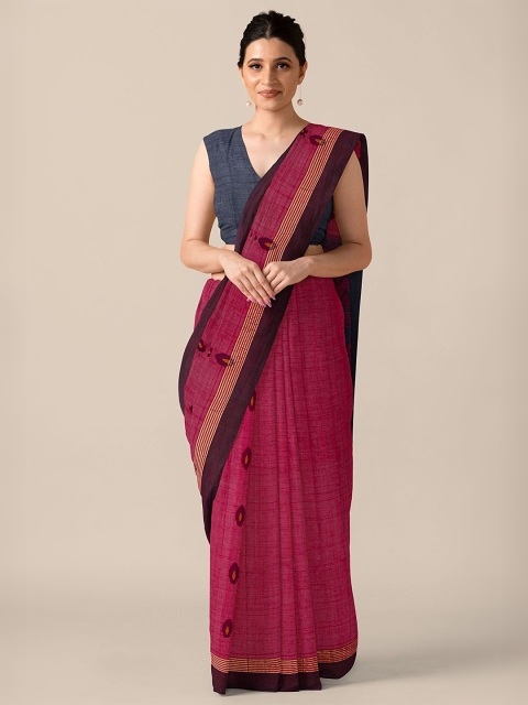 

Taneira Red & Brown Ethnic Motifs Zari Pure Cotton Saree